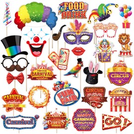 Circus Party Decorations, 30Pcs Carnival Photo Booth Props Funny DIY Circus Theme Photo Props for Carnival, Birthday, Graduation Party