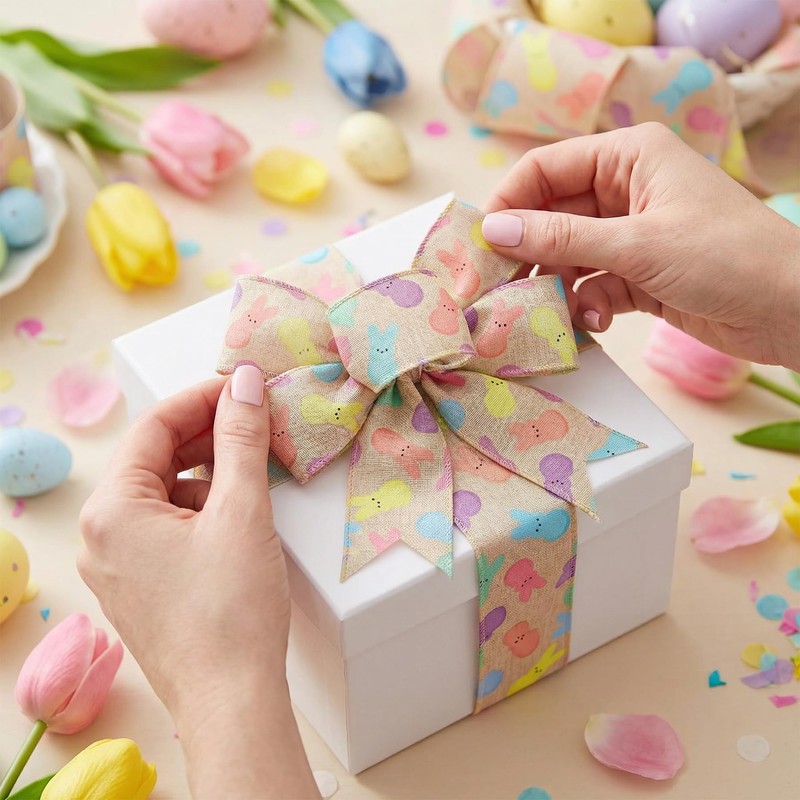 12 Yard Bunny Wired Edge Ribbons 2 Rolls Easter Craft