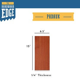 The Hardwood Edge Padauk Hardwood Planks - 4-Pack Padauk Unfinished Wood Blanks - 1/4’’ (6mm) 100% Pure Hardwood - Laser Engraving Blanks - Exotic Wood for Woodworking, Crafts, and Gifts