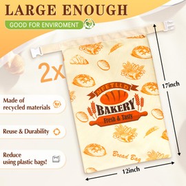 2 Packs Reusable Bread Bags For Homemade Bread, NFETLLD Homemade Sourdough Bags Storage Container Keep Loaf Fresh with Zipper & Clip Freezer Safe Extra Large 17x12 Inch