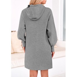 PRETTYGARDEN Women's Sweater Dress Fall Winter Casual Long Sleeve Pullover Chunky Knit Loose Oversized Hoodie Tunic Sweaters (Grey,X-Large)