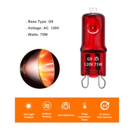 C-Raptile - foco G9 de 75 W, 120 V, 2 pines, paquete de 3 bombillas de repuesto regulables, color rojo cálido
