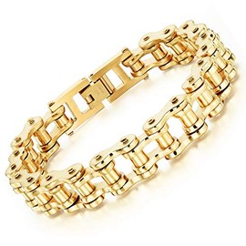 Vanski Men's Stainless Steel Bracelet 12mm Width Motorcycle Bike Chain Link Bracelets Silver/Black/Gold Tone