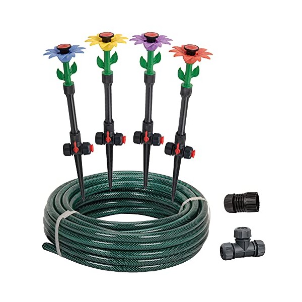 Eden 97065 Multi-Colored Daisy Above-Ground Sprinkler System, DIY Plant Watering