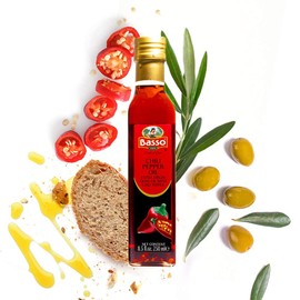Spicy Chili Oil, Infused Premium Extra Virgin Olive Oil, 8.5 Fl Oz (250 ml), Drizzle, Cooking, Dipping, Dressing, and Tasting, BASSO 1904