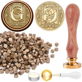 STAMPMASTER Alphabet G Wax Seal Kit Vintage Starry Initial G Sealing Stamp with 120 Antique Gold Wax Seal Beads for Wedding Christmas Envelopes