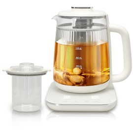 Health Pot, 1.5L Double-Layer Glass Electric Kettle with Stew Pot, 9-in-1 Multi-Function Tea Maker for Soup, Porridge, Herbal Tea, Stainless Steel Base, Glass Touch Panel, Programmable