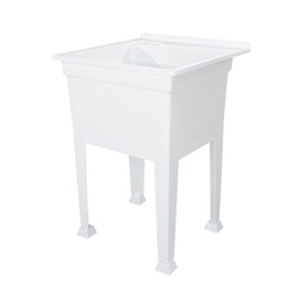 Utility Sink Heavy Duty Freestanding Utility Tub Sink with Drain Plug, Adjustable Floor Levelers & 5 Step Installation Process, 24 x 24 Inches, White