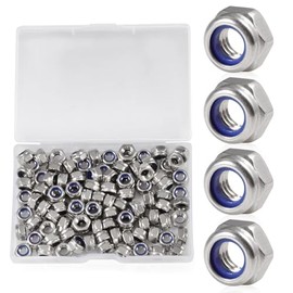 TA-VIGOR 100Pcs M6 x 1mm Nylon Hex Lock Nuts, 304 Stainless Steel Nylon Insert Self-locking Nuts, Hexagon Threaded Nyloc Nut Set with Storage Box for Lock Washers Bolts Screws