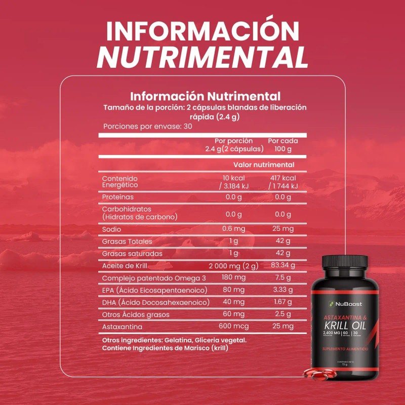 Omega 3 Krill Oil Con Astaxantina Nuboost 2000mg 60 Cápsulas
