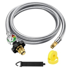 VIEAUBE 6ft Propane Tank Hose Extension with Gauge, POL Propane Tank to 1/4" Inverted Male Flare, 5-100lb Propane Tank Connection to Extend a Stay RV Propane Kit, Dual Regulator