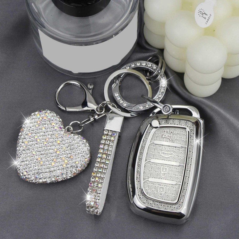 YIKECASE Key Fob Cover with Diamond Keychain Car Key Holder