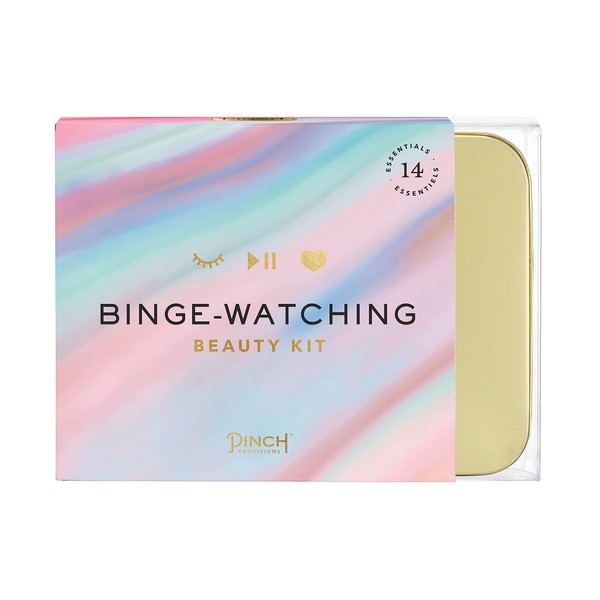 Pinch Provisions Binge-Watching Beauty Kit for Friends, Family & Peers, Includes 14 Must-Have Emergency Essential Items for an At-Home Spa Day, Funny Portable Box Kit, Ideal Gift