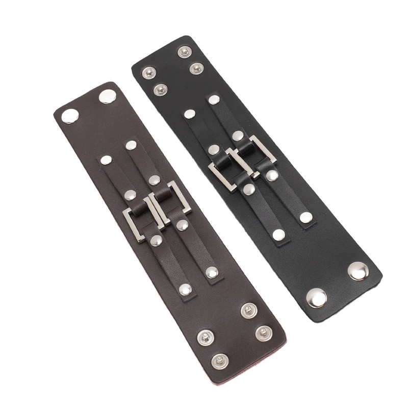 2pcs Wide PU Leather Bracelet Wrist Cuffs Punk Cuff Bracelet