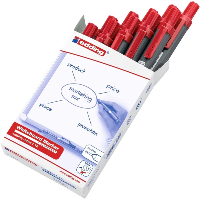 Edding E-12 Retractable Whiteboard Marker Pens with Rounded Tips 1.5