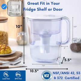 10-Cup Water Filter Pitcher & 2 Extended Life Water Filters (Removes Lead - 6 Months Per Filter) & Electronic Replacement Reminder - Compatible with Brita Water Pitcher/Brita Filter Pitcher