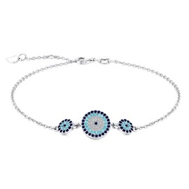 VENACOLY Evil Eye Bracelet 925 Sterling Silver Evil Eye Bracelet Turkish Blue Evil Eyes Jewellery for Women