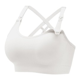 Angelhood Nursing Bras for Breastfeeding, Seamless Nursing Sports Bra Medium Impact Support Maternity Bras for Pregnancy, M, White