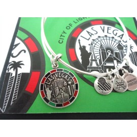 Alex and Ani LAS VEGAS II Russian Silver Charm Bangle New W/Tag Card & Box