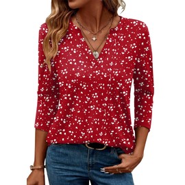 OFEEFAN 3/4 Length Sleeve Womens Tops Dressy Casual Cute Summer Blouse for Women 2025 Spring Break Essentials Blouse Printed I XL