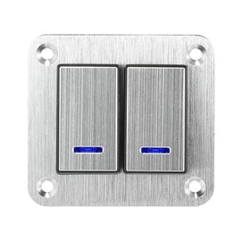 X AUTOHAUX 2 Gang Rocker Switch Panel 3 Pin on Off Pre-Wired Toggle Switch Control Waterproof Aluminum Alloy Blue LED Light Push Button for 12V 24V Silver Tone