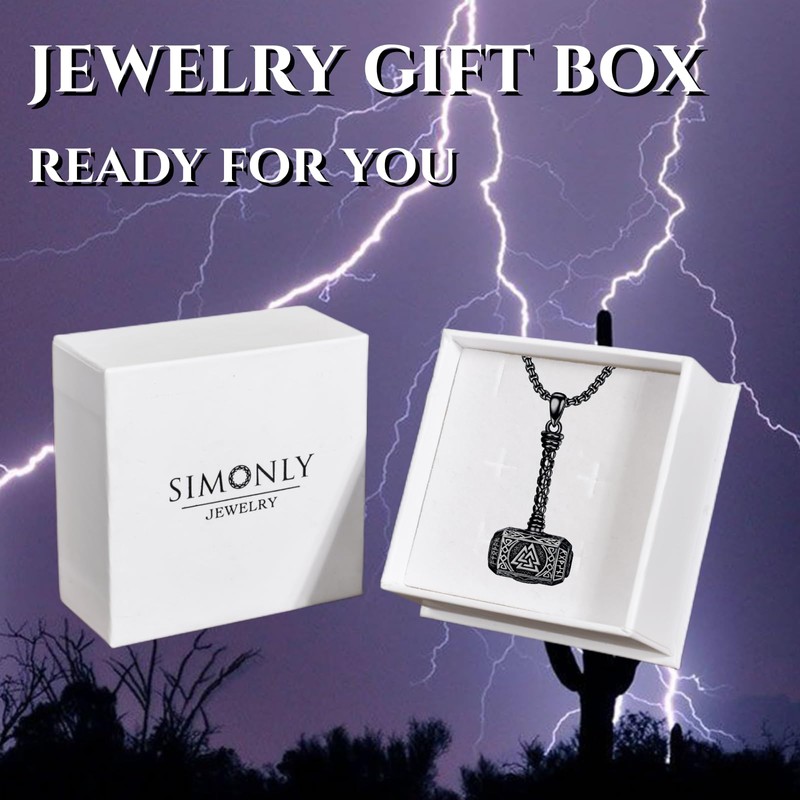 SIMONLY Black Thors Hammer Necklace 925 Sterling Silver Urn Pendant
