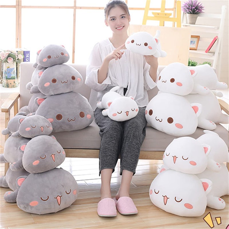 SEENEEY Cute Plush Cat Plush Animal Soft Anime Lying Down