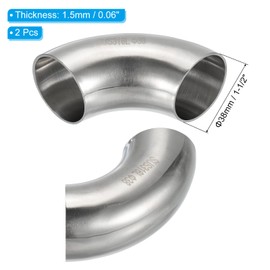 PATIKIL 90 Degree Mandrel Bend Elbow, 1 1/2 Inch OD Steel Exhaust Elbow Exhaust Piping Connector 316 Stainless Steel for Exhaust Pipe Stair Handrail HVAC