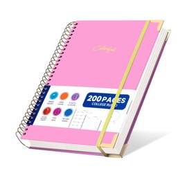 Pink Spiral Notebook College Ruled with Pockets B5 Notebooks for School Supplies Hardcover Spiral Notebook 7 x 10 Journal Note Book for Work Note Taking Women Men Writing, 200 Pages
