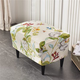 Highdi Ottoman Protective Cover Stool Cover, Stool Cover for Footstool, Rectangular, Stretch Cover, Ottoman Cover, Stool Protector, Washable Stool Cover (Flower and Leaf)