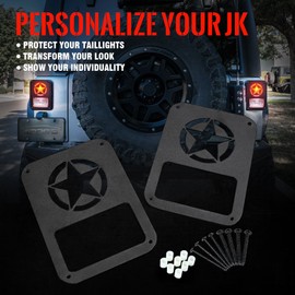 Xprite Black Light Guard American Military Five Star Rear Tail light Covers for 2007-2018 Jeep Wrangler JK Unlimited - Pair