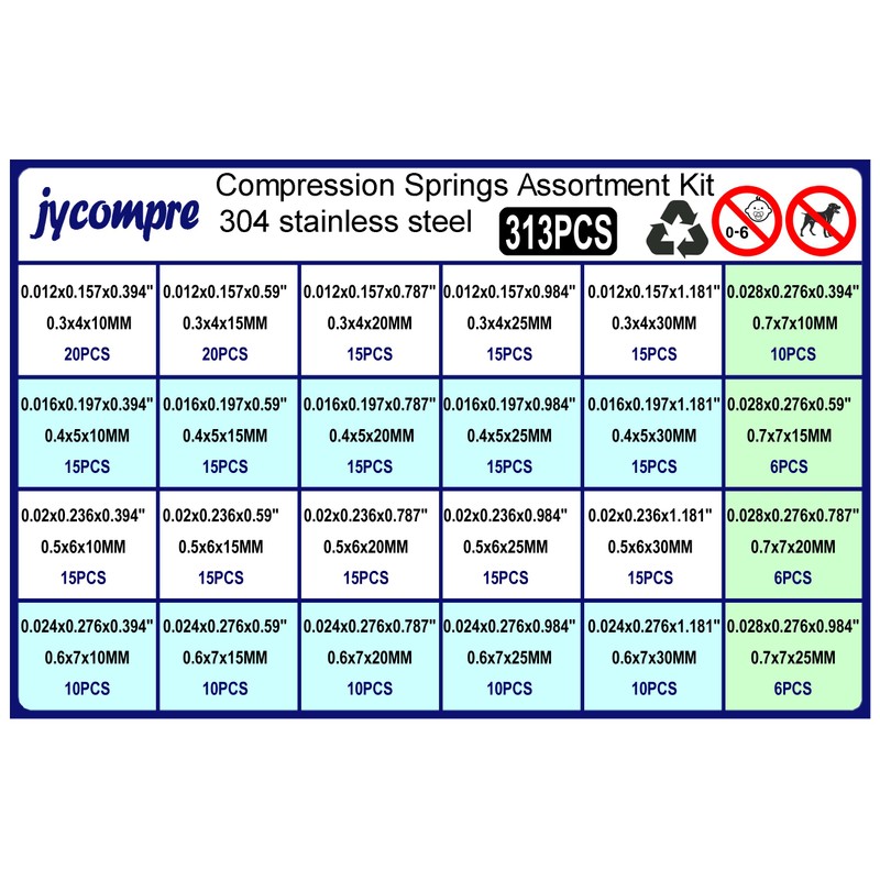jycompre 313PCS Small Springs,24 Different Sizes Compression Springs Assortment Kit,