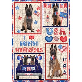 4th of July Belgian Malinois Dogs Jigsaw Puzzle for Adults - Animal Printed Interlocking Puzzle Game Artwork - Gift for Dog Lover's - 1000 Pcs 20"x30"