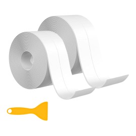 GLAMIN 10.5 ft Caulk Tape Waterproof Self Adhesive with Sealing Tool, Bathroom Sealant White, Wall Tape Silicone Sealant Caulking Tape Peel and Stick Caulk (2 Pcs)