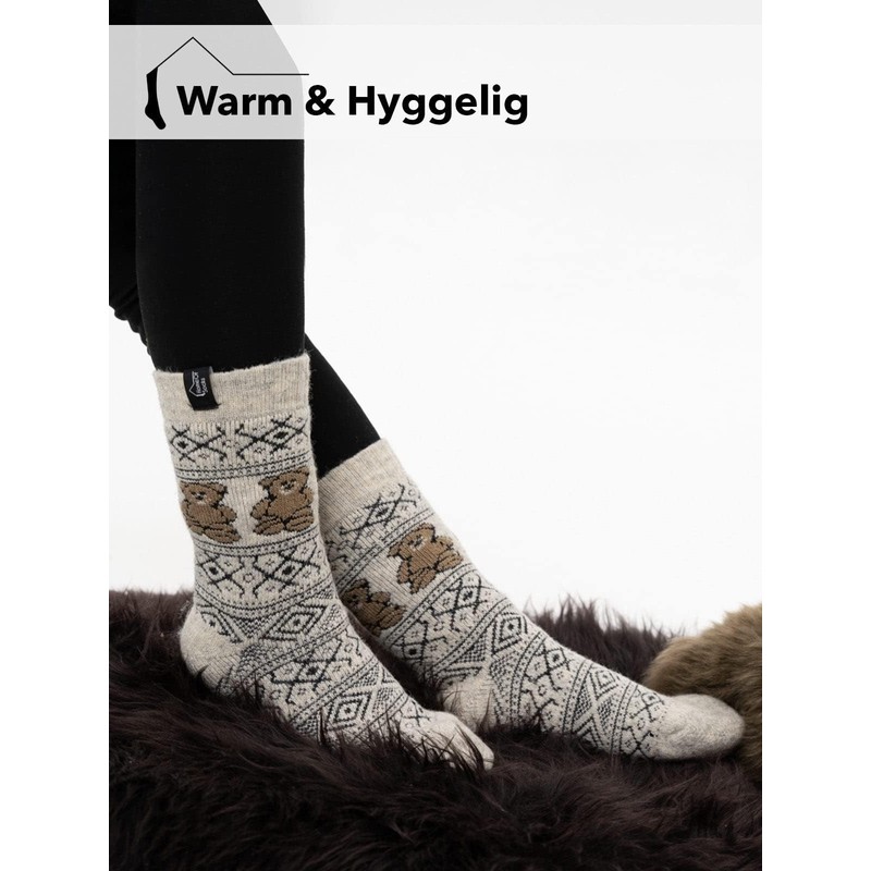 One Pair of 80% Wool Socks with Teddy Motif Norwegian