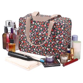 IGNPION Large Travel Toiletry Bag Full Size Travel Wash Bag with Front Pocket Women Large Portable Toiletries Cosmetic Storage Organiser for Swimming, Gym, Trip (Floral Blue)