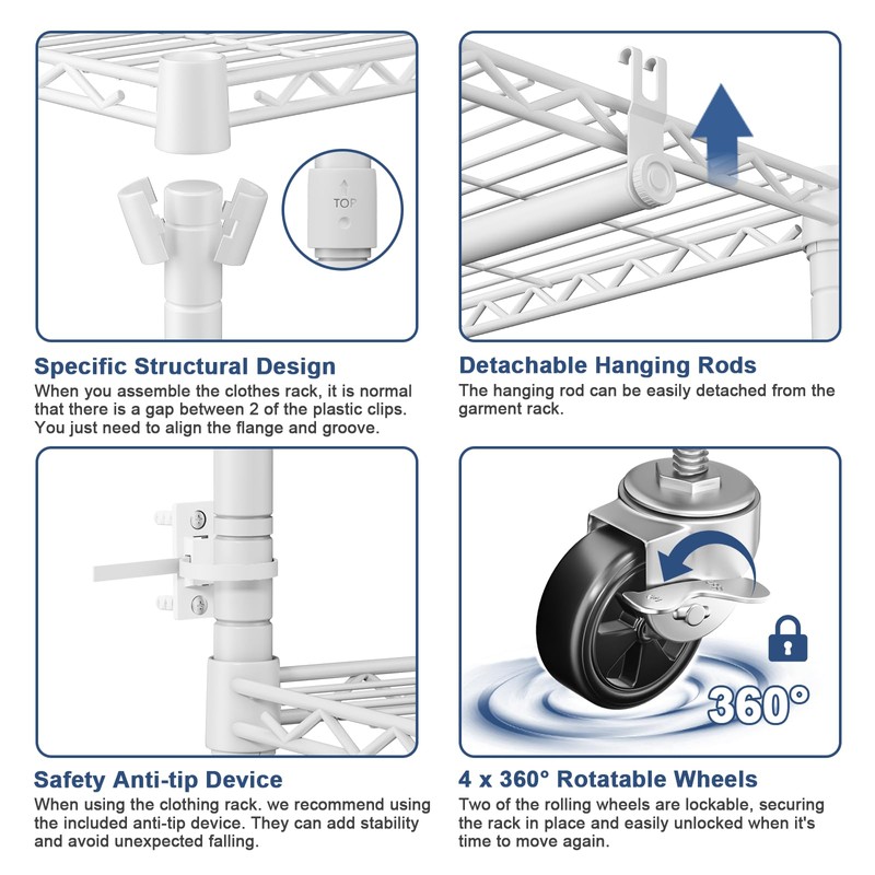 ULIFHOME P8 Heavy Duty Clothes Rack（With Extended Width Design） Rolling