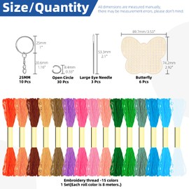 Glarks 64pcs Butterfly Wooden Cross Stitch Kit, Wood Cross Stitching Keyrings, Craft Cross Stitch Wood Kit, Wooden Threading Kits for Decoration Supplies Art Craft