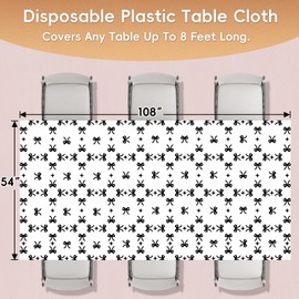 2Pcs Black Bow Plastic Tablecloth Disposable Rectangle Waterproof Table Cover Bow Theme Birthday Decorations Black and White Bow Party Decor for Women Girl Baby Shower Bachelorette Party Supplies