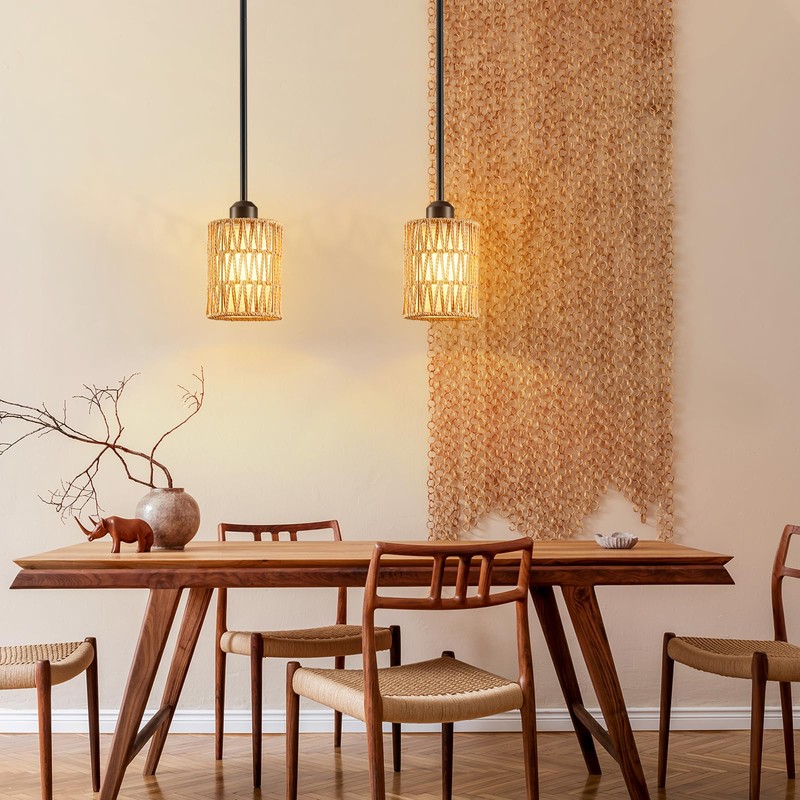 OUVR Pendant Light Boho Hanging Lamp - Rattan & Linen