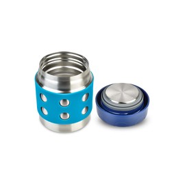 LunchBots Thermal 8 oz Triple Insulated Food Container - Hot 6 Hours or Cold 12 Hours - Leak Proof Thermos Soup Jar - All Stainless Interior - Navy Lid - Aqua Dots