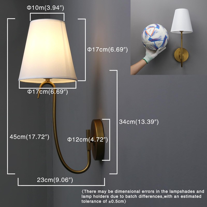 PERMO Antique Goose-Neck Wall Sconce with White Fabric Shade Hardwired