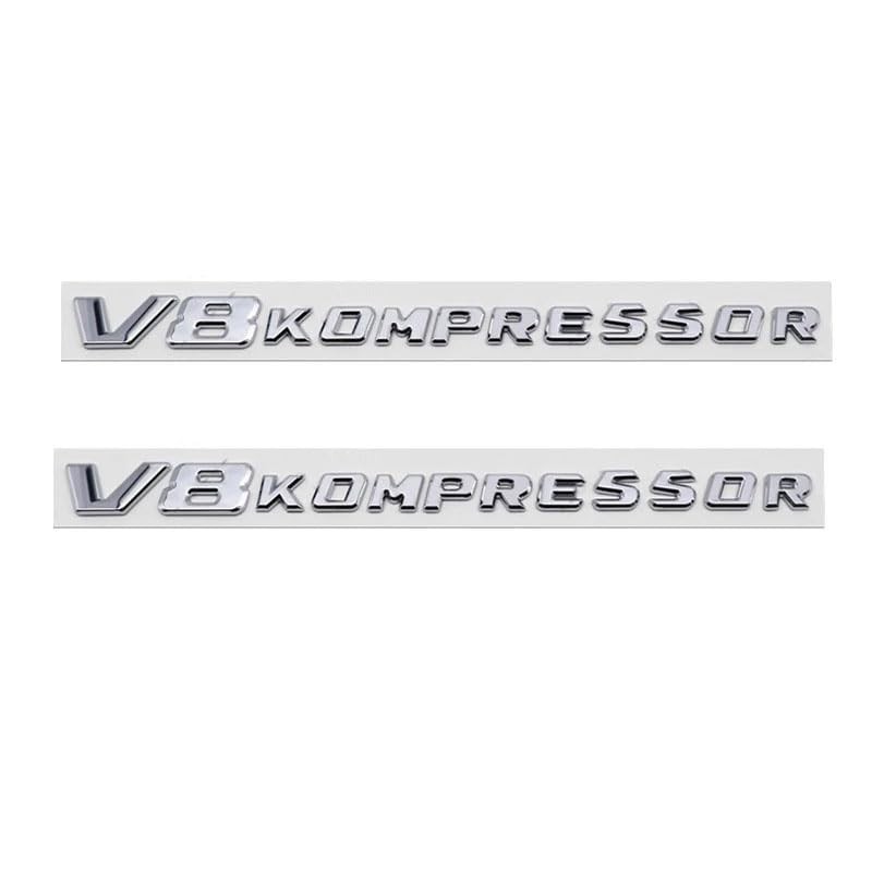 2PCS Chrome Compatible with Car V8 Kompressor Letters Side Adhesive