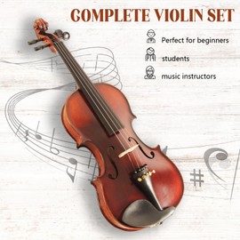 Ceciliec 4/4 Violin, Acoustic Full Size Violin for Beginners Kids Students, Beginner Violin Starter Kit with Case, 2 Violin Bows, 2 Bridges, 2 Strings, Rosin, Cleaning Cloth