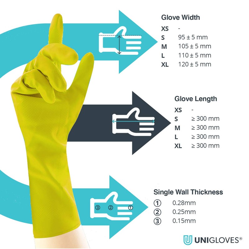Unigloves Unicare Household Power-Free Reusable Household Latex Gloves, 1 Pair,