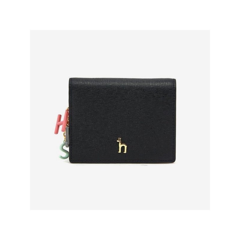 Hazzys (대구신세계)블랙 가죽 골드퍼피 로고 레터링장식 2단 반지갑 HIWA5E613BK Daegu