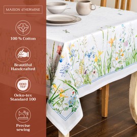Maison d' Hermine Table Cloth Rectangle Table 100% Cotton 70 x 120 Inches Tablecloth Reusable Decorative for Dining Room, Farmhouse, Home, Party, Festive & Wedding Spring Summer - Fleurs De Mai