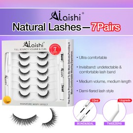 AILAISHI Wispy False Eyelashes Kit With Bond, Seal and Tweezer, 7 Pairs Natural Look Fake Cat Eye Lashes Strips Thin Band Extensions Waterproof Easy Eyelashes for Beginners RQ27