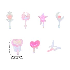 yueton Pink Nail Charms Cute Heart Moon Star Scepter Nail Art Charms Nail Accessories DIY Nail Design Supplies for Women, Net Weight About 6.4g