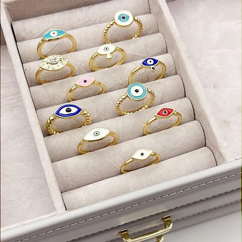 VIE Evil Eye Ring, Gold, Style #01, White